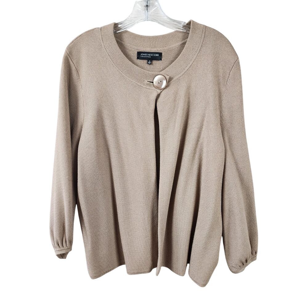 Jones New York Collection Tan Cardigan Women XL Single Large Button